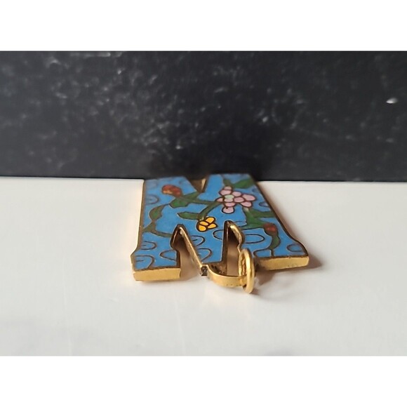 Cloisonne Floral Letter W Shaped Pendant Vintage - Picture 7 of 10
